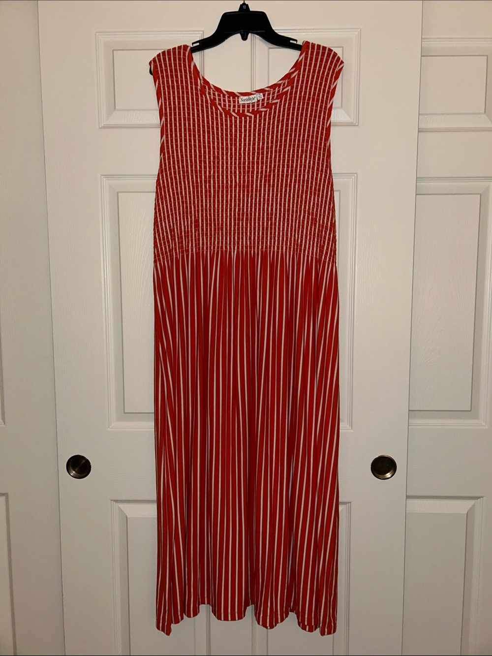 NorthStyle Coral and White Striped Sleeveless Dress